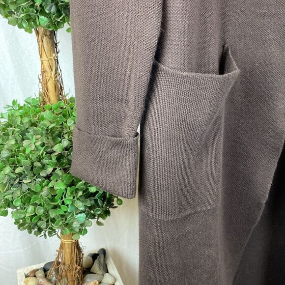 Line And Dot Chocolate Brown Long Sleeve Open Front Duster Cardigan Sweater S - Picture 5 of 7